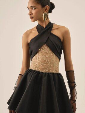 For Love & Lemons Shimmering Petals Black Mini Cocktail Dress | Small | NWT